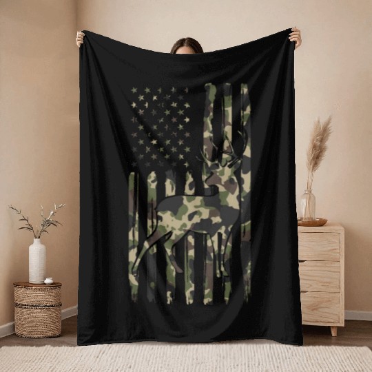 Deer Hunting Fast Food Camouflage USA Flag Throw Blankets