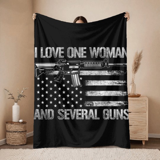 Dad Grandpa Veteran Us Flag I Love One Woman Throw Blankets