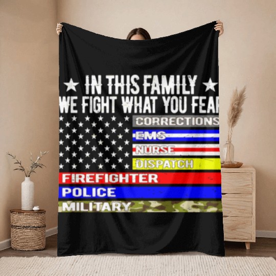 In This Family We Fight W You Fear Us Thin Line Fl Throw Blankets