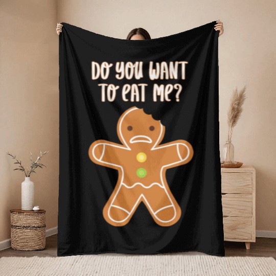 Angry Gingerbread X-mas Do You Want To Eat Me? Throw Blankets