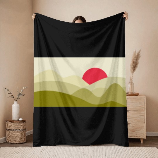 Minimalist Sun Olive Green Throw Blankets