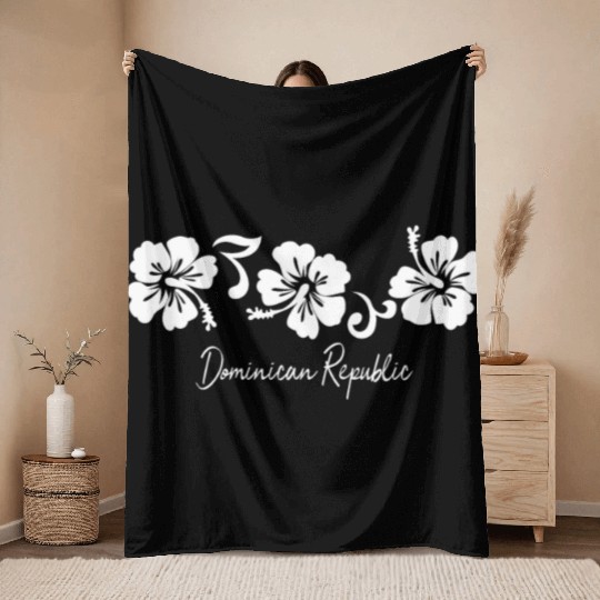 Dominican Republic Hibiscus Flower Throw Blankets