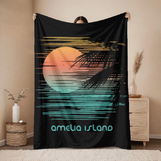 Artistic Amelia Island Florida Palm Tree Vacation Throw Blankets
