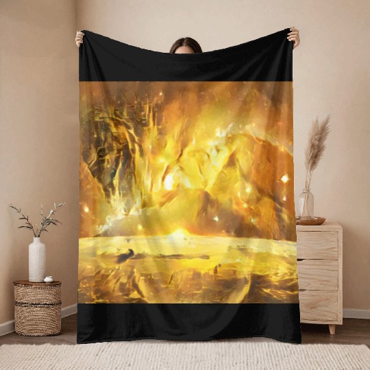 Gold Nebulae Rises Over a Golden World Abstract Throw Blankets
