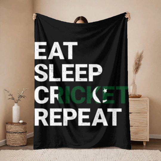 Eat Sleep Cricket Repeat PK Flag Sports Gift Throw Blankets