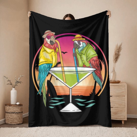 Parrots Drinking Margarita Hawaiian Birds Gift Throw Blankets