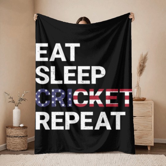 Eat Sleep Cricket Repeat USA Flag Sports Gift Throw Blankets