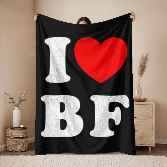 I Love BF I Love my Boyfriend Throw Blankets