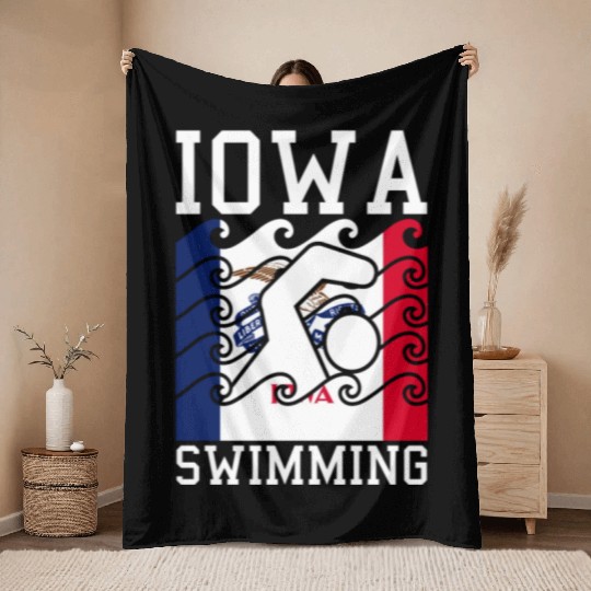 Iowa Flag Swimming Team Swim Swimmer US State Throw Blankets