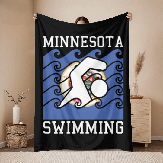 Minnesota Flag Swimming Team Swim Swimmer US State Throw Blankets