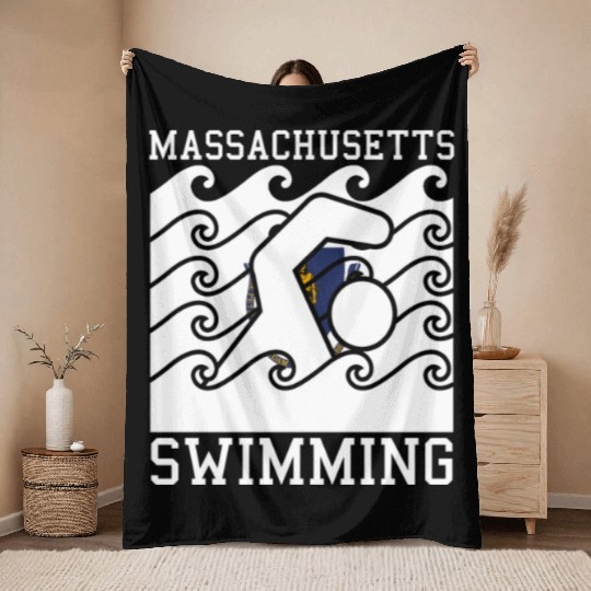 Massachusetts Flag Swimming Team Swim Swimmer US S Throw Blankets