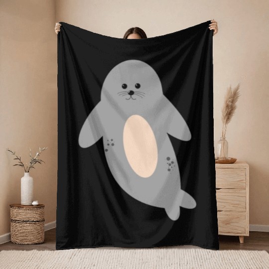 Cute seal Throw Blankets