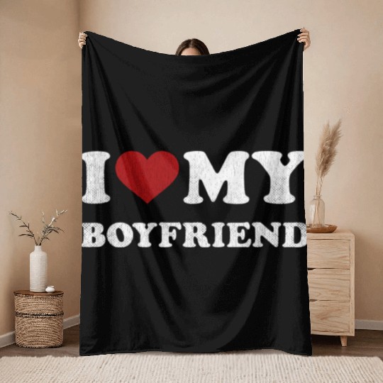 I Love BF I Love my Boyfriend Throw Blankets