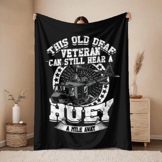 This old deaf veteran can still hear a huey a Throw Blankets