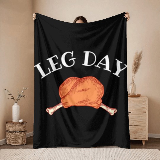 Retro Cute Leg Day Turkey Funny Gym Thanksgiving Throw Blankets