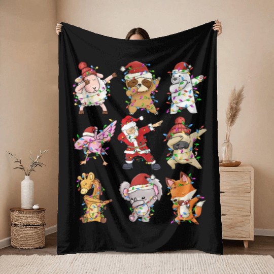 Dabbing Santa Animal Friends Christmas Kids Boys Throw Blankets
