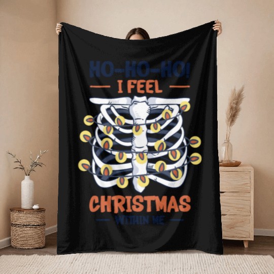 Christmas Holiday Skeleton Rib Cage Radiology Throw Blankets