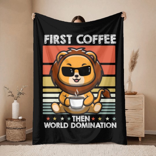 Lion Sunglasses Coffee Throw Blankets