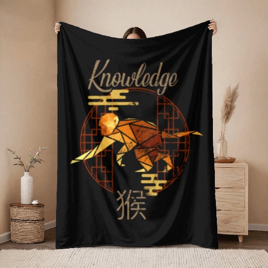 Chinese Zodiac Animals Astrology Geometric Monkey Throw Blankets