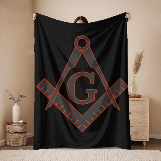 FREEMASON SQUARE COMPASSES combi grey orange Throw Blankets