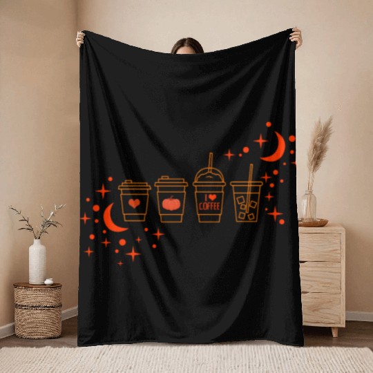 Halloween Throw Blankets, Cute Halloween Coffee Latte