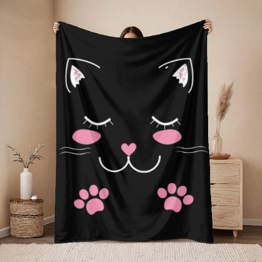 Adorable cat face Throw Blankets