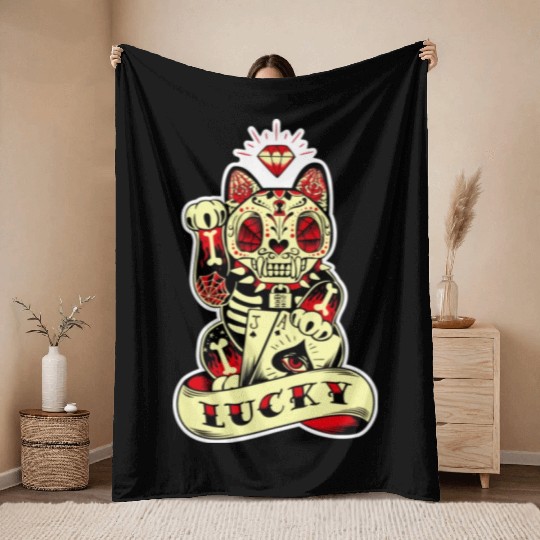 lucky cat Skull Candy Throw Blankets