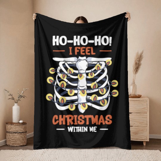 Christmas Holiday Skeleton Rib Cage Radiology Throw Blankets
