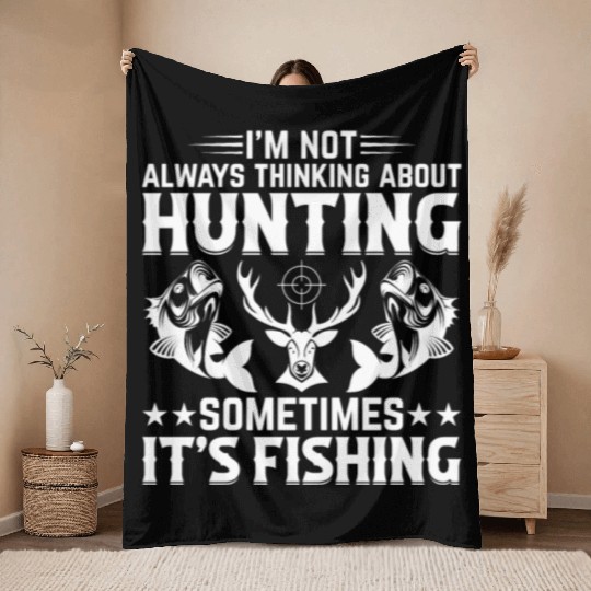 Deer Hunting Fish Fishing Trout Fishing Deer Hunte Throw Blankets