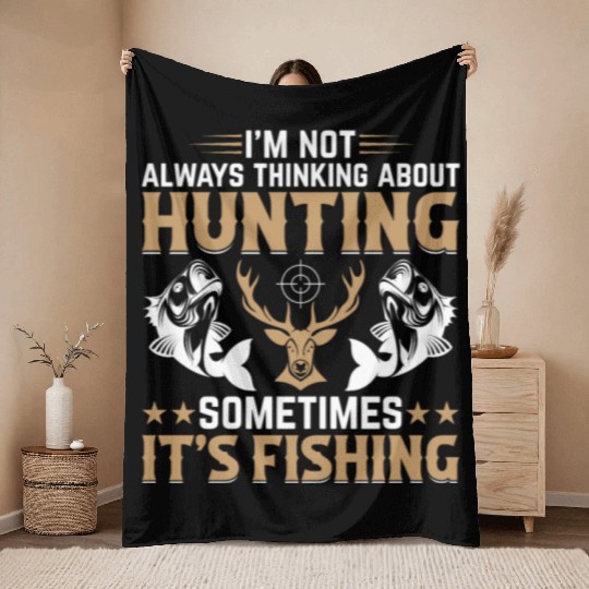 Fish Fishing Deer Hunting Trout Fishing - Deer Hun Throw Blankets