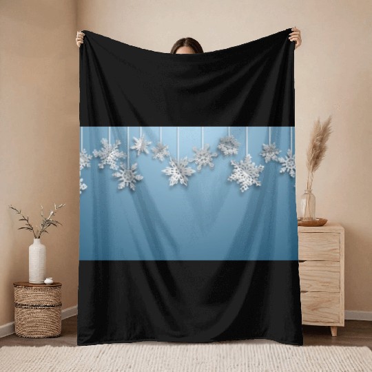 Elegant Hanging Snowflakes Light Blue Throw Blankets