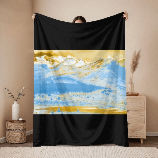 Golden Blue Mountain Lake Throw Blankets