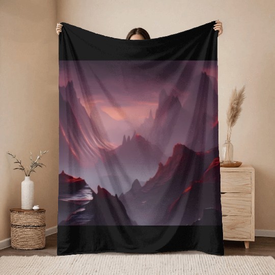 Lonely Red Mountains on an Alien Planet Abstract Throw Blankets