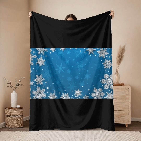 Winter Snowflakes Navy Blue Pattern Throw Blankets