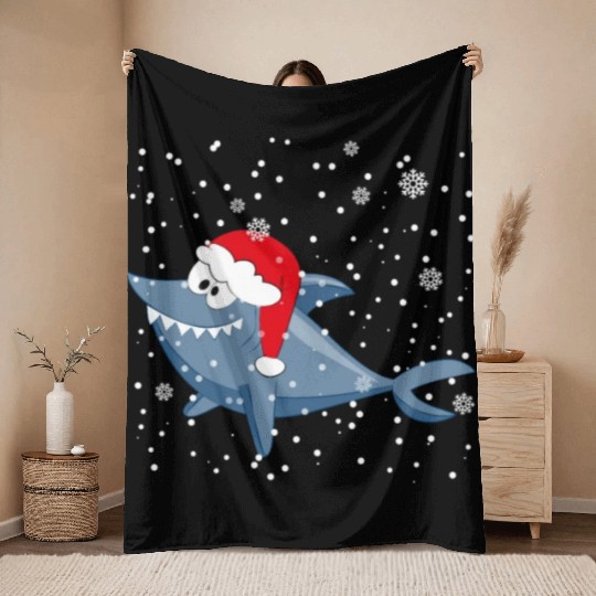 Xmas Sharkmas Santa Shark Christmas Throw Blankets