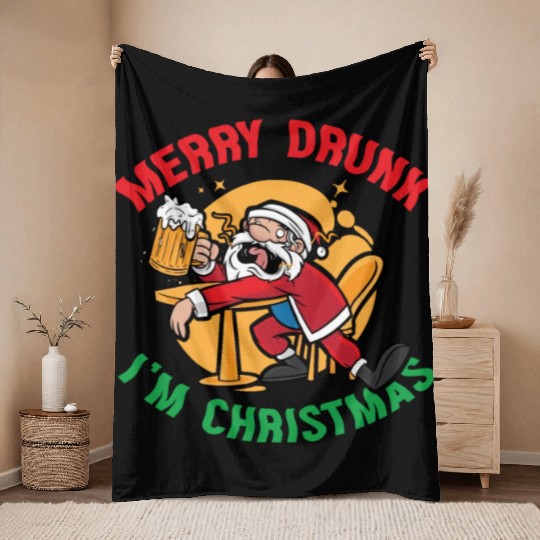 Christmas Beer Merry Drunk I'm Christmas Throw Blankets