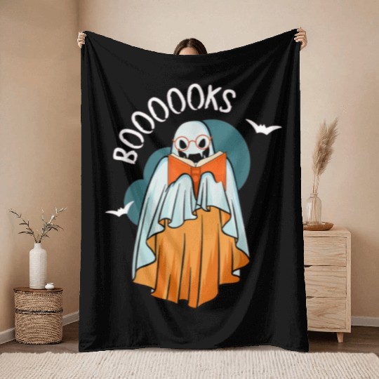 Ghost Book Reading Teacher School Funny Halloween Throw Blankets