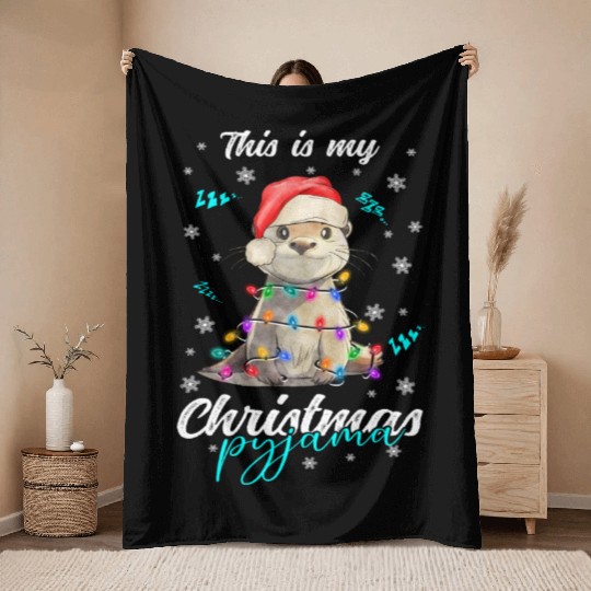 Winter Christmas Pyjama Otter Throw Blankets