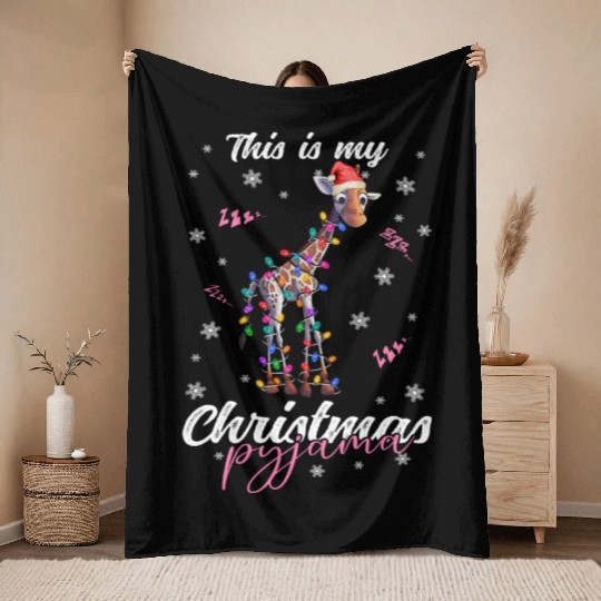 Winter Christmas Pyjama Giraffe Throw Blankets