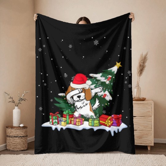 Saint Bernard Christmas Dabbing Santa Xmas Pajama Throw Blankets