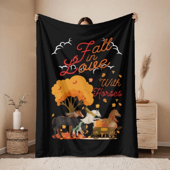 Women Fall Horse Lover Autumn Throw Blankets