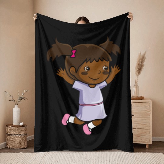 Girl jumps school enrollment joy kindergarten Throw Blankets