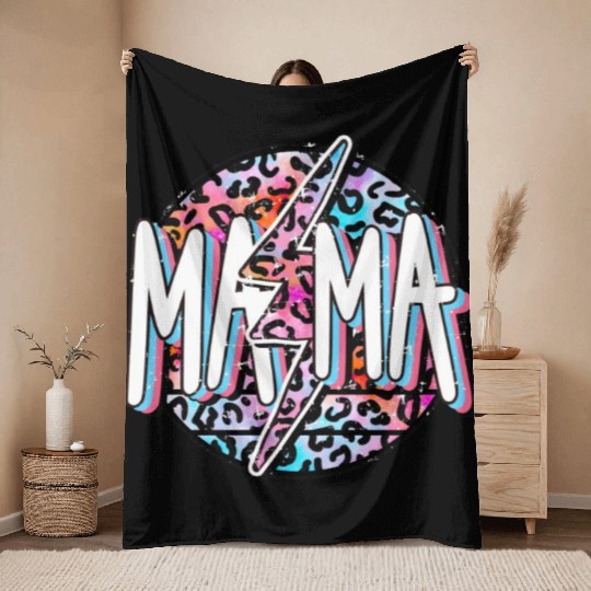 Mama Lightning Bolt Throw Blankets, Mama Throw Blankets, Leopard