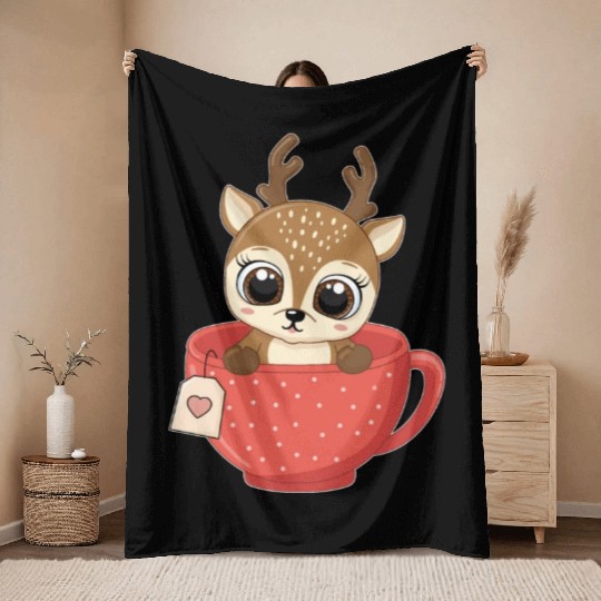Girls Baby reindeer in cup Christmas kid gifts Throw Blankets