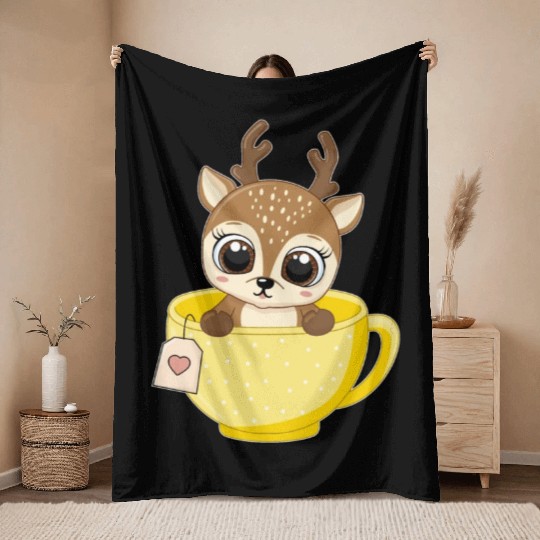 Girls Baby reindeer in cup Christmas kid gifts Throw Blankets