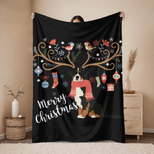 Bernese Mountain Dog Christmas Throw Blankets