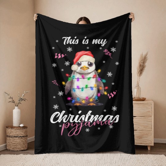 Winter Christmas Pyjama Penguin Throw Blankets