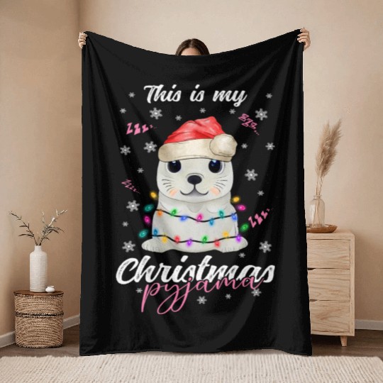 Winter Christmas Pyjama Seal Throw Blankets