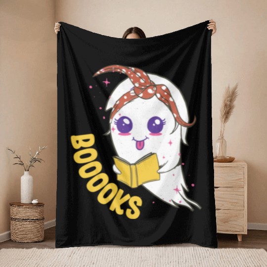 Cute Ghost Book Reading for teacher booooks Throw Blankets