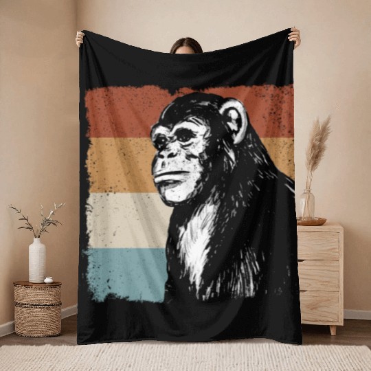 Monkey Chimpanzee Orangutan Monkey - Retro Monkey Throw Blankets